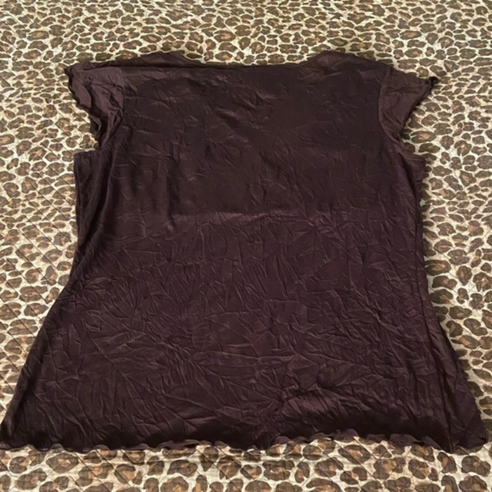 EUC Brown Crinkle Lace Top Size Large - Picture 2 of 5